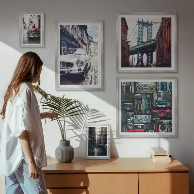 Framed photo set featuring stylish cars and street architecture