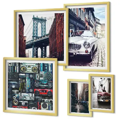 Framed photo set Stylish cars and street architecture