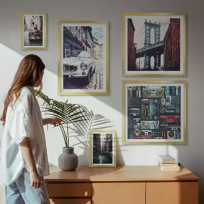 Framed photo set Stylish cars and street architecture