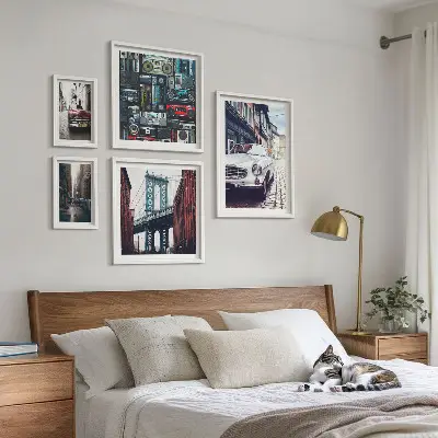 Framed photo set Stylish cars and street architecture