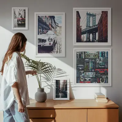 Framed photo set featuring stylish cars and street architecture