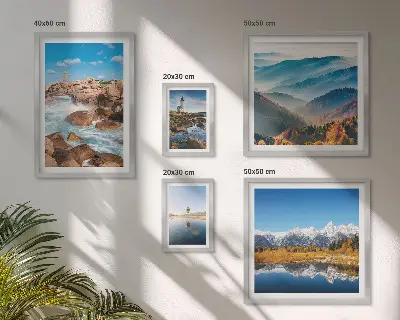 Set of 5 wall art pieces featuring natural mountains, sea, and lighthouses