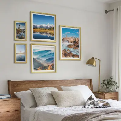 Set of 5 wall art pieces featuring natural mountains, sea, and lighthouses