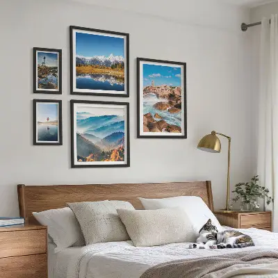 Set of 5 wall art pieces Natural mountains sea lighthouses