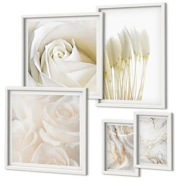 Gallery wall with white rose marble accents