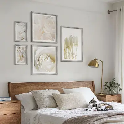 Gallery wall with white rose marble accents