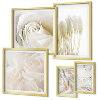 Gallery wall with white rose marble accents