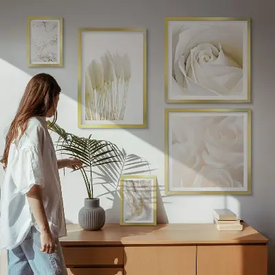 Gallery wall with white rose marble accents