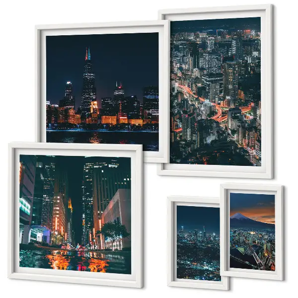 Framed photo set Night views of modern cities