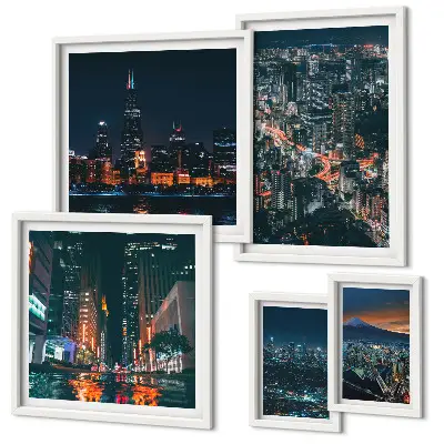 Framed photo set Night views of modern cities
