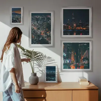 Framed photo set Night views of modern cities