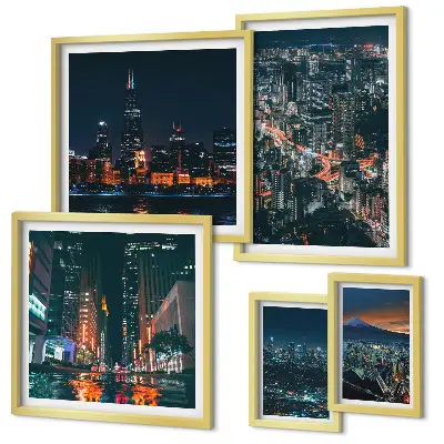 Framed photo set Night views of modern cities