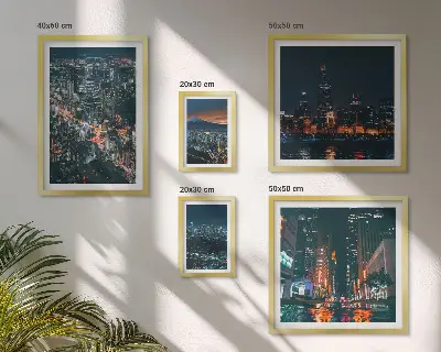 Framed photo set Night views of modern cities