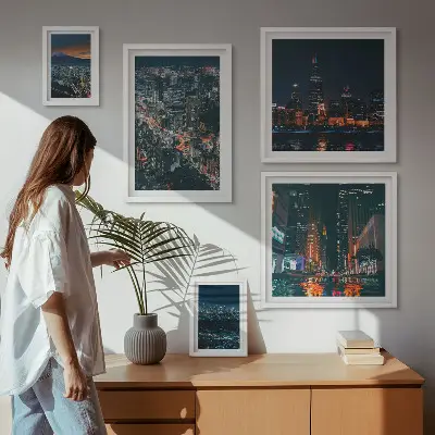 Framed photo set Night views of modern cities