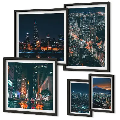 Framed photo set Night views of modern cities