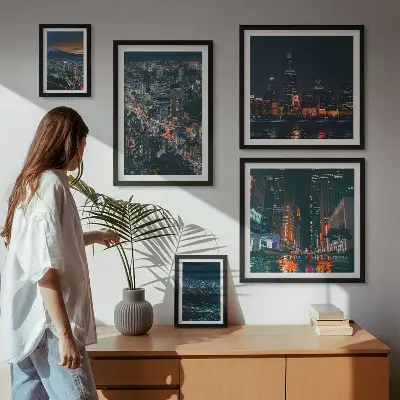 Framed photo set Night views of modern cities