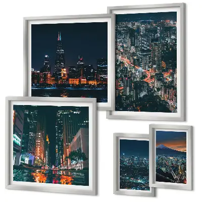 Framed photo set Night views of modern cities