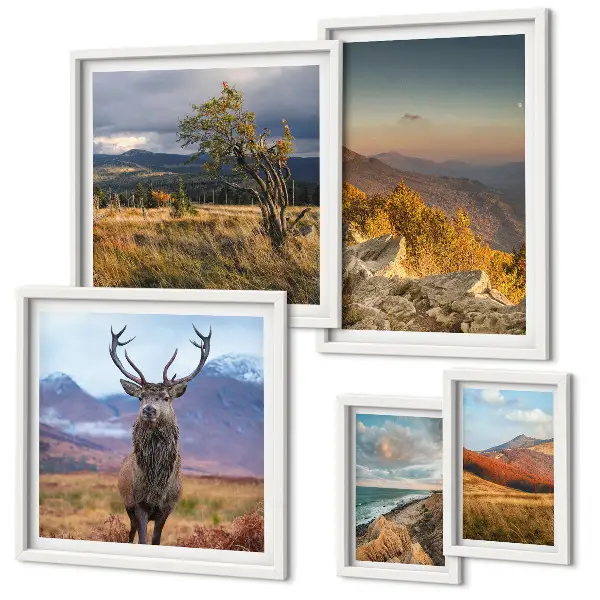 Set of 5 wall art pieces Mountain wildlife landscapes