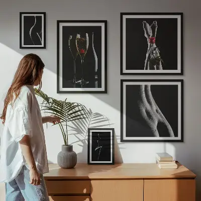 Gallery wall elegant modern accents in black and red