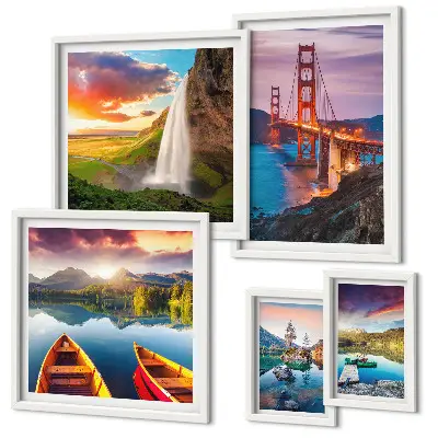 Framed photo set featuring nature landscapes and bridges of the USA
