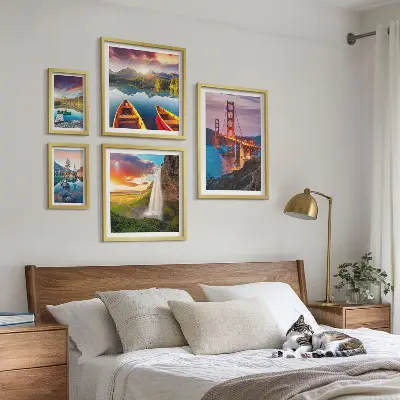 Framed photo set featuring nature landscapes and bridges of the USA