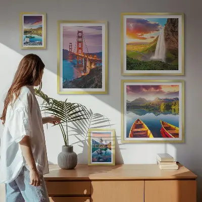 Framed photo set featuring nature landscapes and bridges of the USA