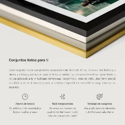 Gallery wall art set featuring natural landscapes of the sea, mountains, and flowers