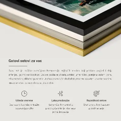 Gallery wall art set featuring natural landscapes of the sea, mountains, and flowers