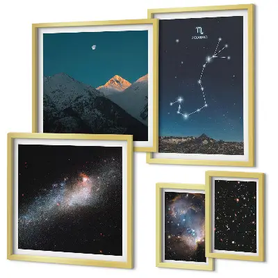 Set of 5 wall art pieces Cosmic landscapes at night