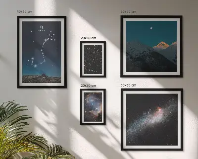 Set of 5 wall art pieces Cosmic landscapes at night