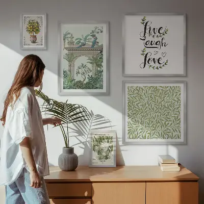 Framed photo set boho plant motif accents