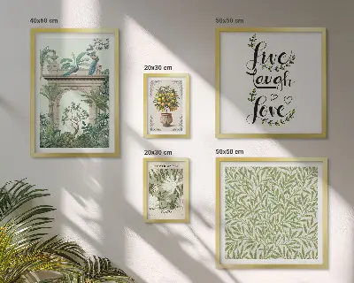 Framed photo set boho plant motif accents