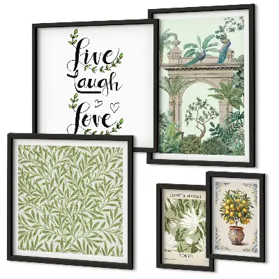 Framed photo set boho plant motif accents