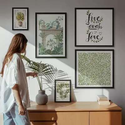 Framed photo set boho plant motif accents