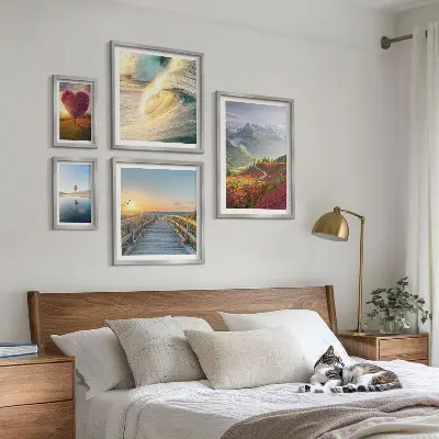 Set of 5 wall art pieces Landscapes mountains hearts waves balloons