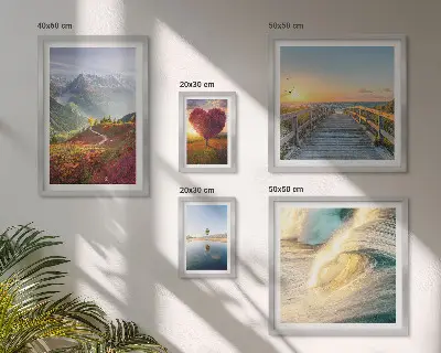 Set of 5 wall art pieces Landscapes mountains hearts waves balloons