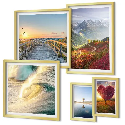 5-Piece Wall Art Set landscape mountain heart wave and balloon prints
