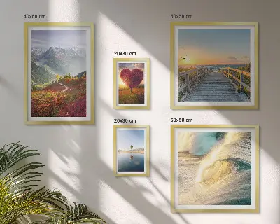 Set of 5 wall art pieces Landscapes mountains hearts waves balloons