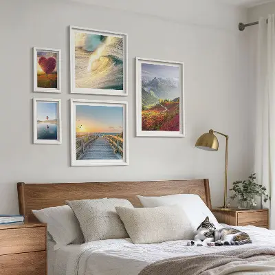 5-Piece Wall Art Set landscape mountain heart wave and balloon prints