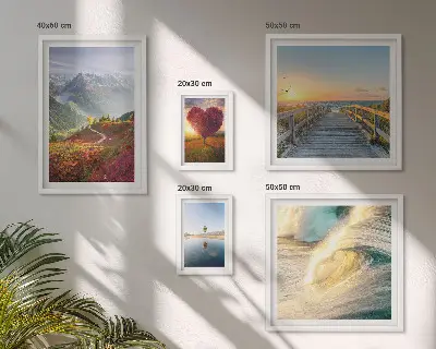 Set of 5 wall art pieces Landscapes mountains hearts waves balloons