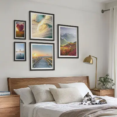 5-Piece Wall Art Set landscape mountain heart wave and balloon prints