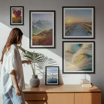 5-Piece Wall Art Set landscape mountain heart wave and balloon prints