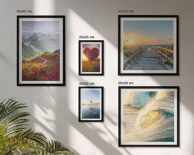 Set of 5 wall art pieces Landscapes mountains hearts waves balloons