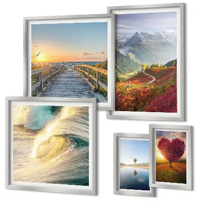 5-Piece Wall Art Set landscape mountain heart wave and balloon prints