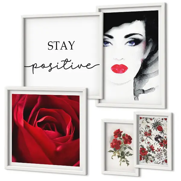 Framed photo set Women's portraits flowers vintage