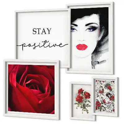Framed photo set Women's portraits flowers vintage