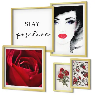 Framed photo set Women's portraits flowers vintage