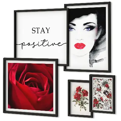 Framed photo set Women's portraits flowers vintage