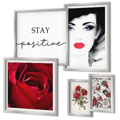 Framed photo set Women's portraits flowers vintage