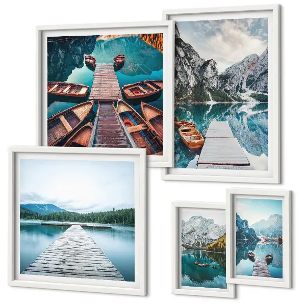 Set of 5 wall art pieces Mountain landscapes water paths
